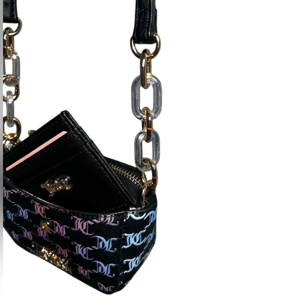 Juicy Couture Black and Pink Mini Crossbody Bag, Beautiful Chain and Card Holder - Picture 6 of 8